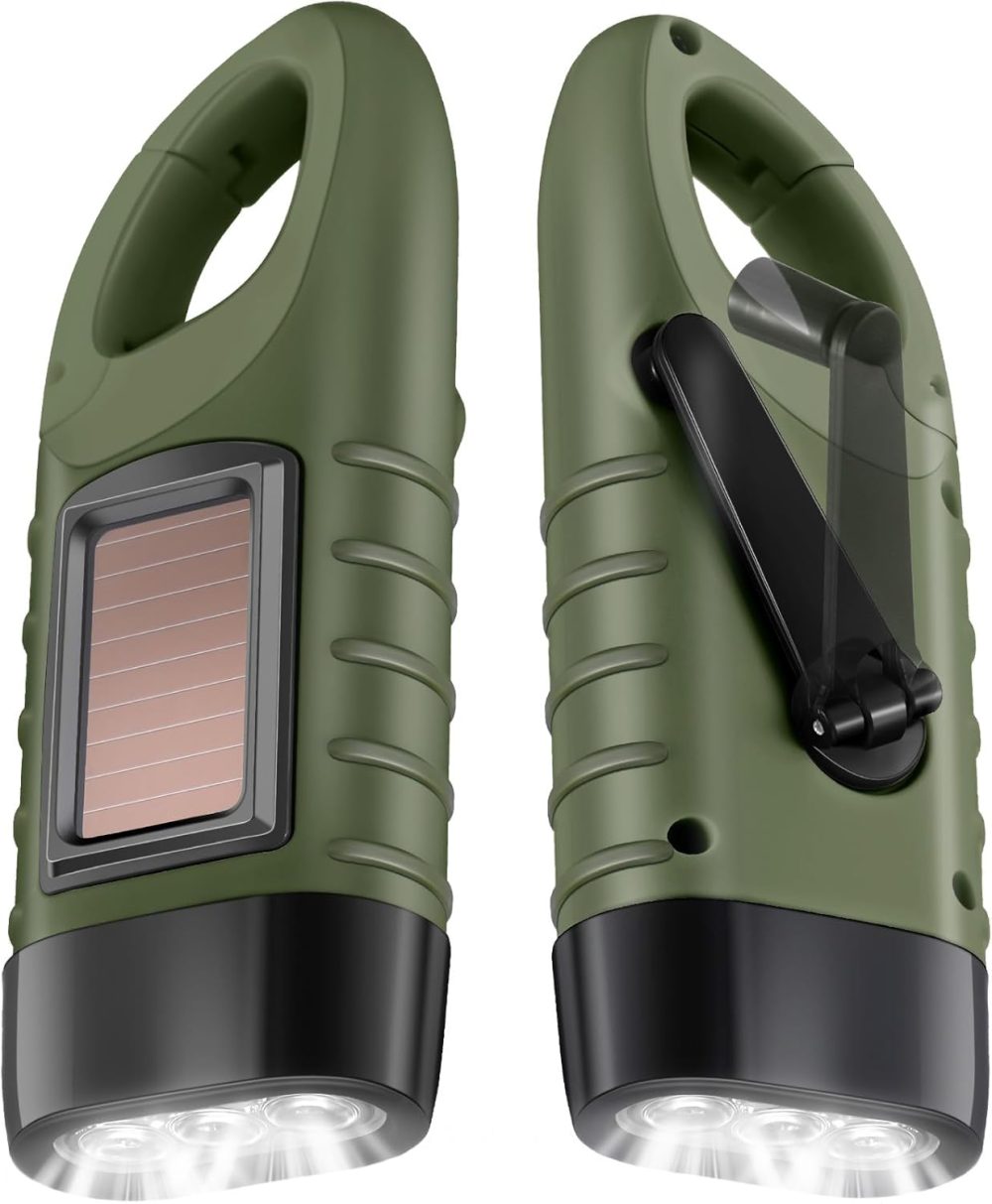 2 Pieces Hand Crank Solar Powered Flashlight Emergency Rechargeable LED Survival Light Dynamo Flashlight Torch for Outdoor Sports Hiking Camping