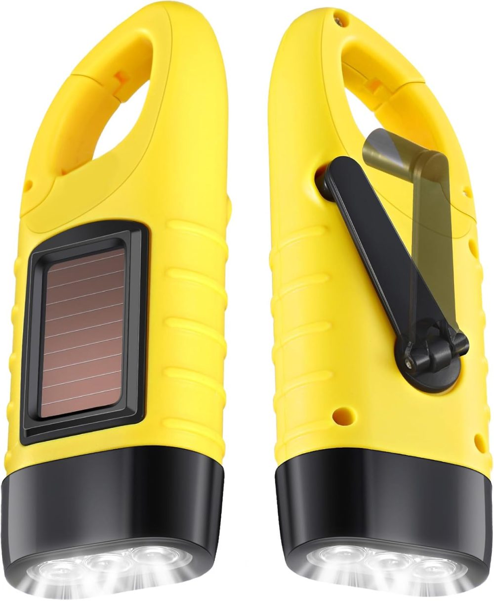 2 Pieces Hand Crank Solar Powered Flashlight Emergency Rechargeable LED Survival Light Dynamo Flashlight Torch for Outdoor Sports Hiking Camping