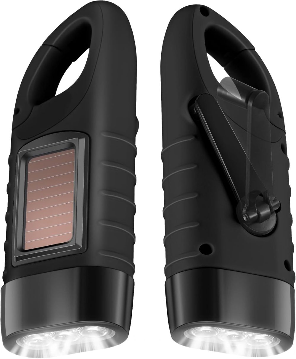 2 Pieces Hand Crank Solar Powered Flashlight Emergency Rechargeable LED Survival Light Dynamo Flashlight Torch for Outdoor Sports Hiking Camping