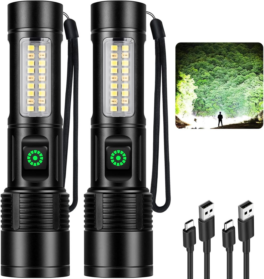 Flashlights Rechargeable LED High Lumens - 4 Pack 90,000LM Super Bright Flashlight, Adjustable Powerful Flash Light with 5 Modes, Waterproof Handheld Flashlight for Home, Camping (2)
