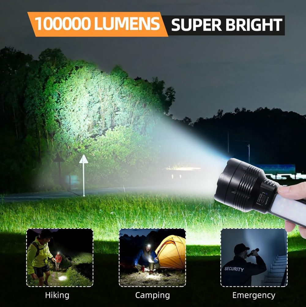 2 Pack LED Rechargeable Flashlight - 100000 Lumens Super Bright Solar Flashlights, Compact & Waterproof Flash Light for Home, Camping,Hiking, Emergencies, Adventures - Image 2