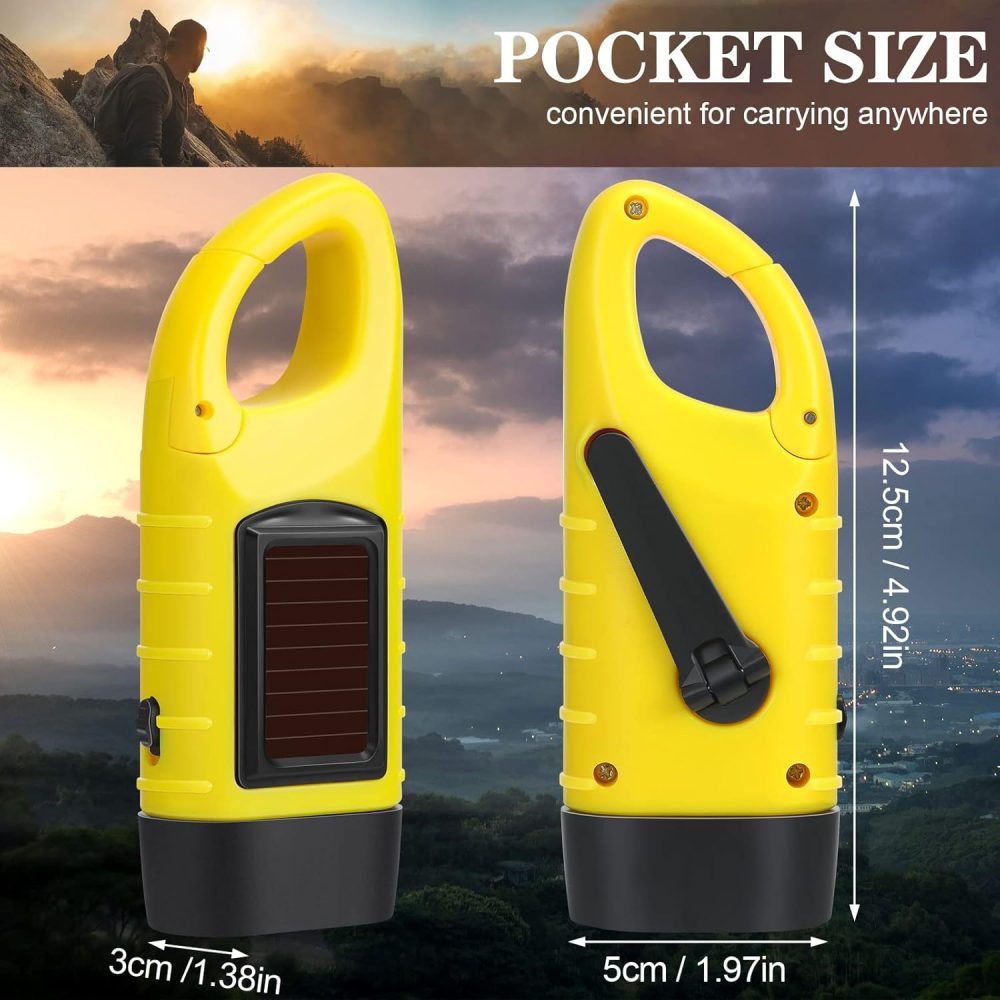 6 Pcs Hand Crank Solar Powered Flashlights Emergency Rechargeable LED Handheld Flashlights for Survival Gear Outdoor Sports Camping Hiking Backpack Safety(Green Yellow Black) - Image 2