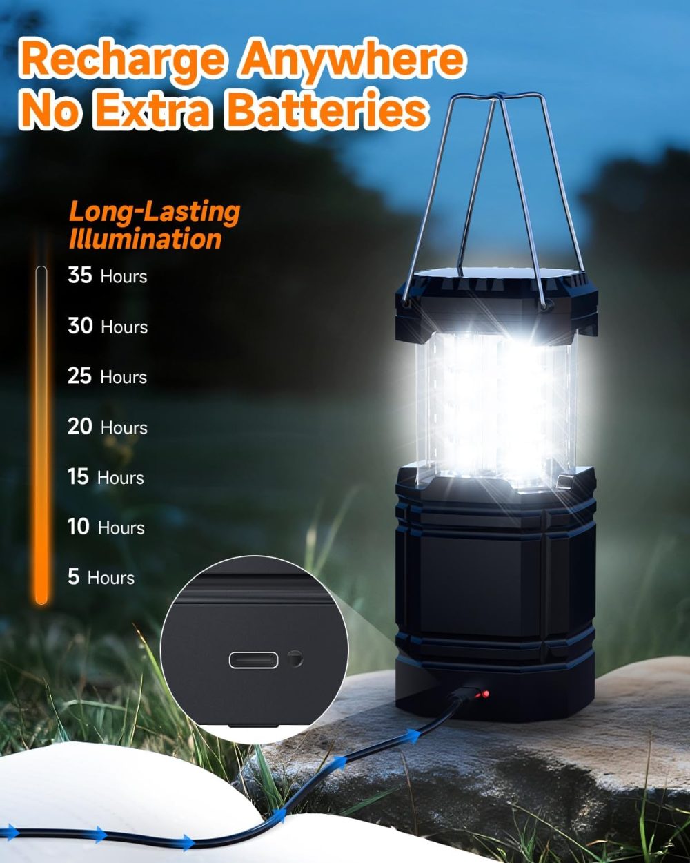 Solar Camping Lantern 4 Pack, Rechargeable LED Lantern with Flashlight, USB-C & Solar Powered, Collapsible Emergency Lights for Hurricane, Power Outages, Outdoor Use - Image 2