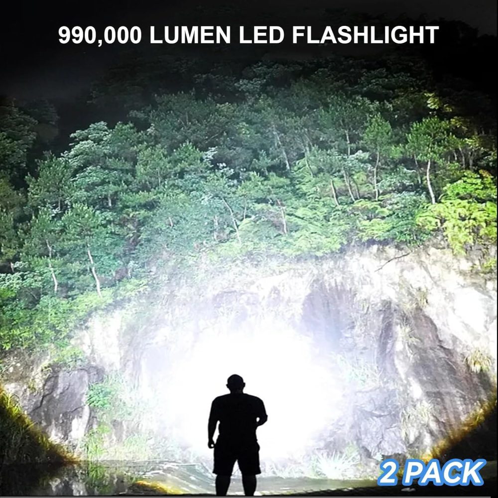 Rechargeable LED Flashlights High Lumens, 90,000 Lumens Super Bright Flashlights with 5 Modes, Waterproof Powerful Flash Light Multifunctional Flashlights for Home Camping Hiking(2 Pack) - Image 2