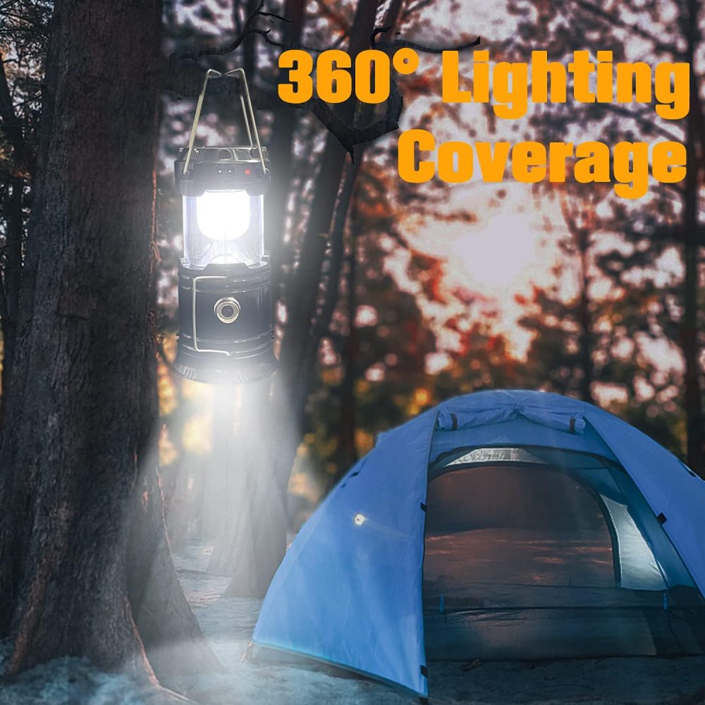2-Pack Collapsible Camping Lantern Solar USB Rechargeable Portable Lightweight Waterproof LED Flashlight Survival Kits for Indoor Outdoor Home Emergency Light Power Outages Hiking Hurricane - Image 2