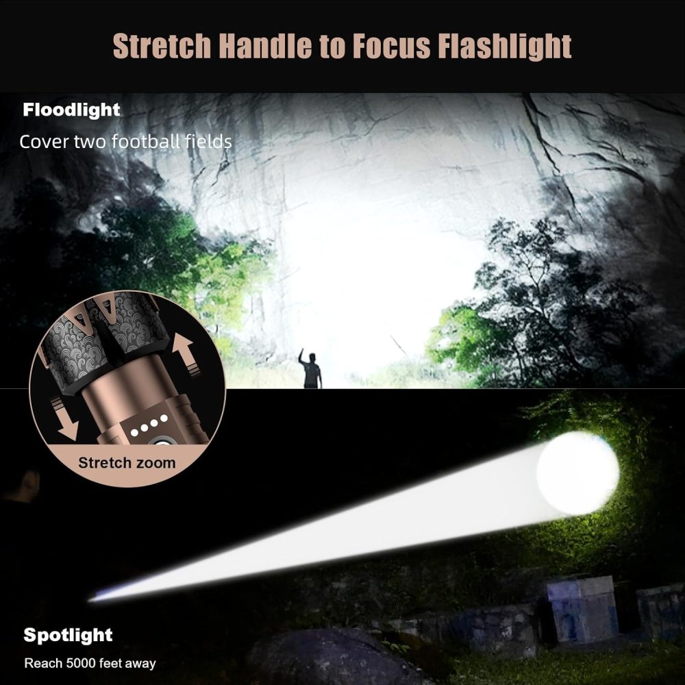 LED Flashlights High Lumens with Ignition Lens,3000lm Super Bright Tactical Flashlights,Zoomable,Five Modes,Waterproof Flash Light for Camping Essentials,Outdoor,Home Emergency-Upgraded - Image 2