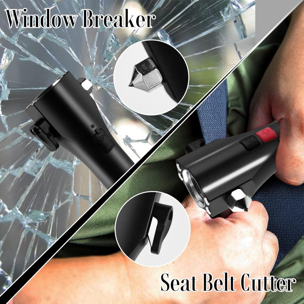 Solar Powered Car Safety Hammer Flashlight with Seatbelt Cutter, LED High Lumens, Red and Blue SOS Flashing, USB Charging, Magnetic Attraction, Portable Design - Image 2