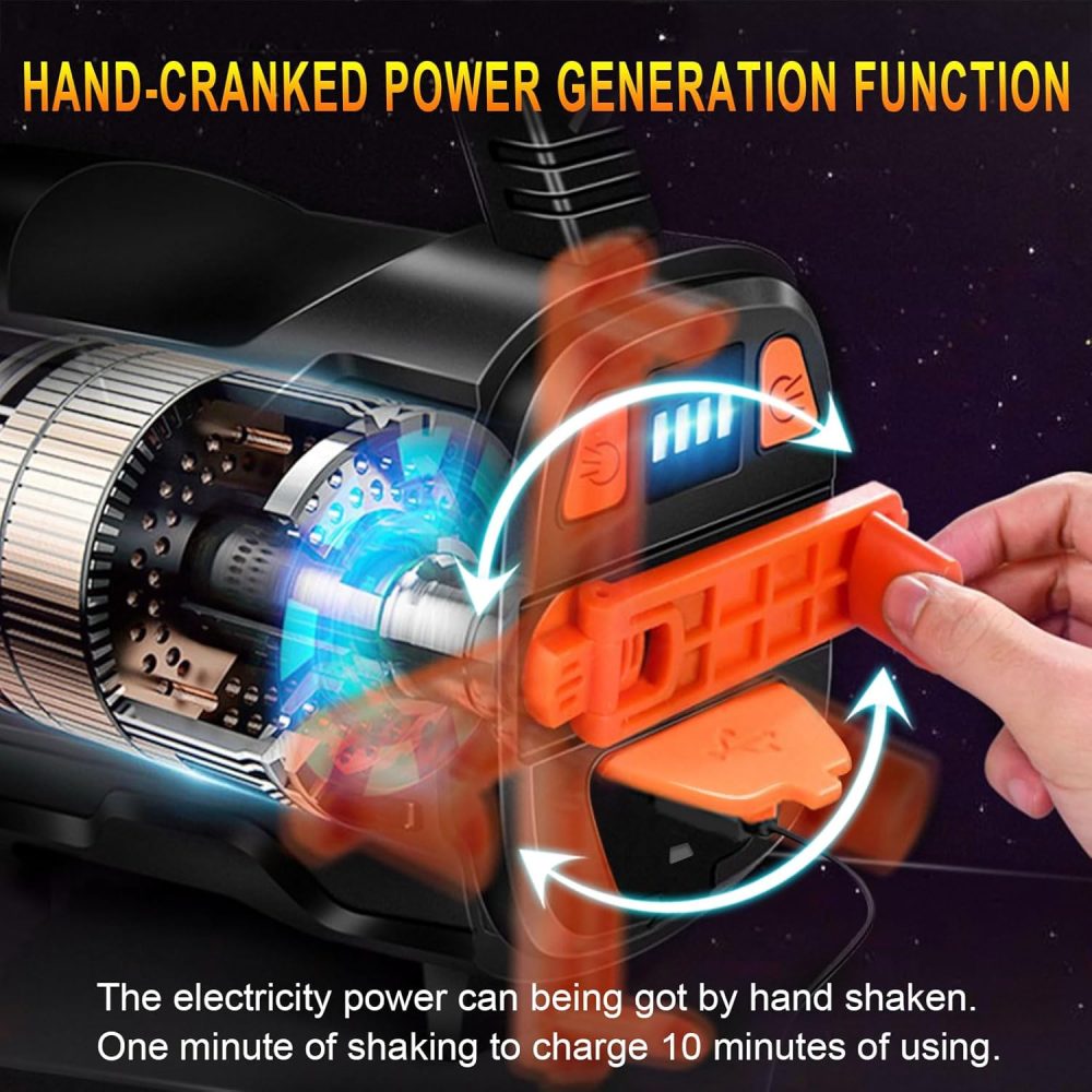 Hand Crank Powered LED Camping Lantern Rechargeable Flashlight, 6 Light Modes, IPX4 Waterproof, Durable, Camping Essentials, Lantern Flashlight for Outdoor Hiking, Hurricane Emergency, Power Outages - Image 2