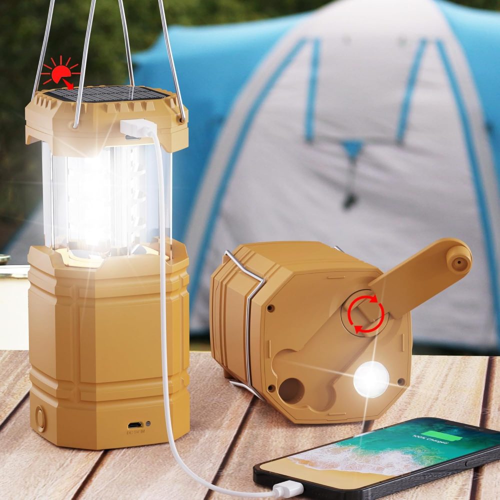 3000mAh Large Capacity Hand Crank Solar Camping Lantern, Portable Ultra Bright LED Torch, 23-26 Hours Running Time, USB Charger, Electronic Lantern for Outdoor - Image 2