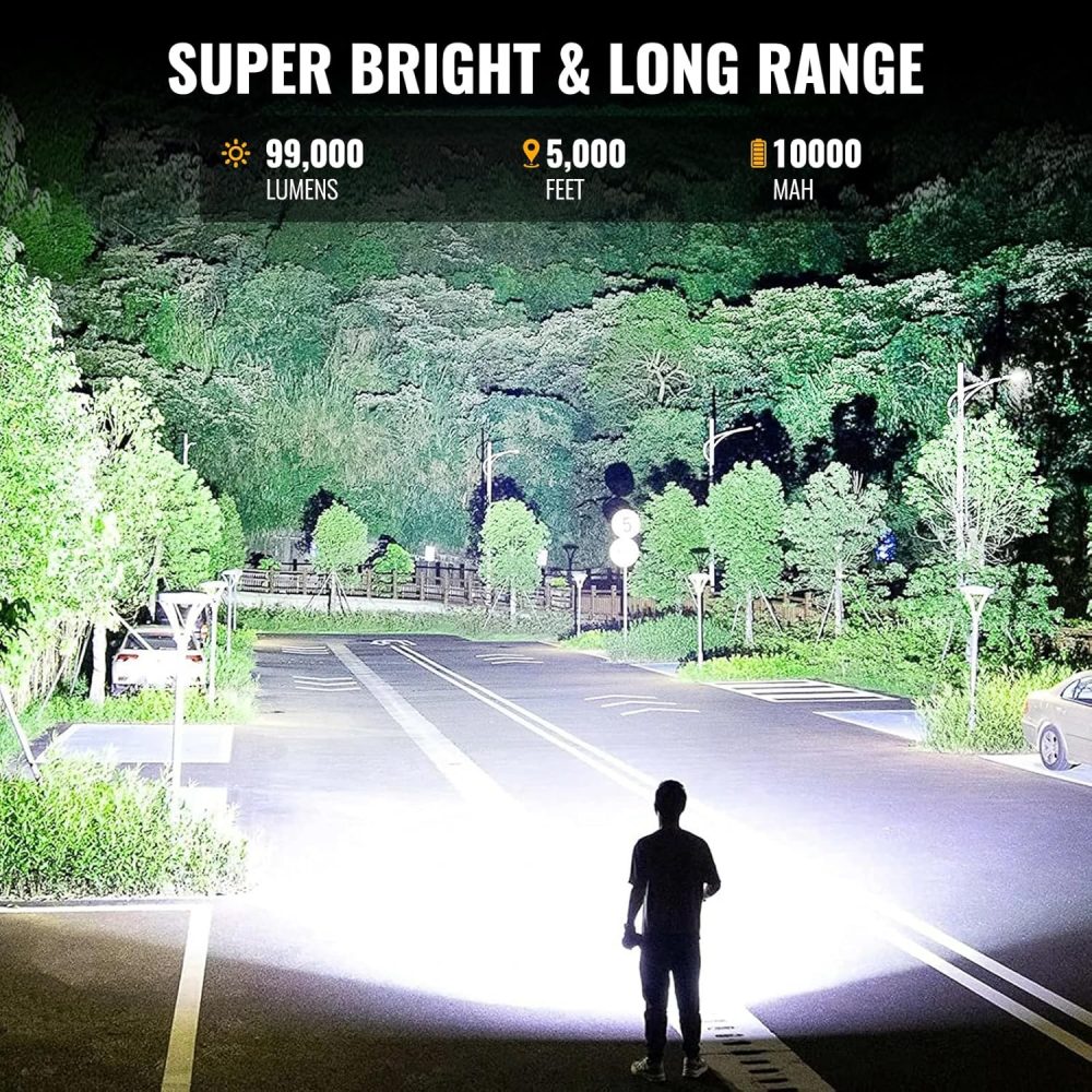 Rechargeable Spotlight, 99000 Lumens Super Bright Led Spotlights Flashlight with Cob Light & Foldable Tripod, 10000ɱAh Spot Lights Long Runtime, Handheld Spotlight for Hunting Boating Outdoor - Image 2