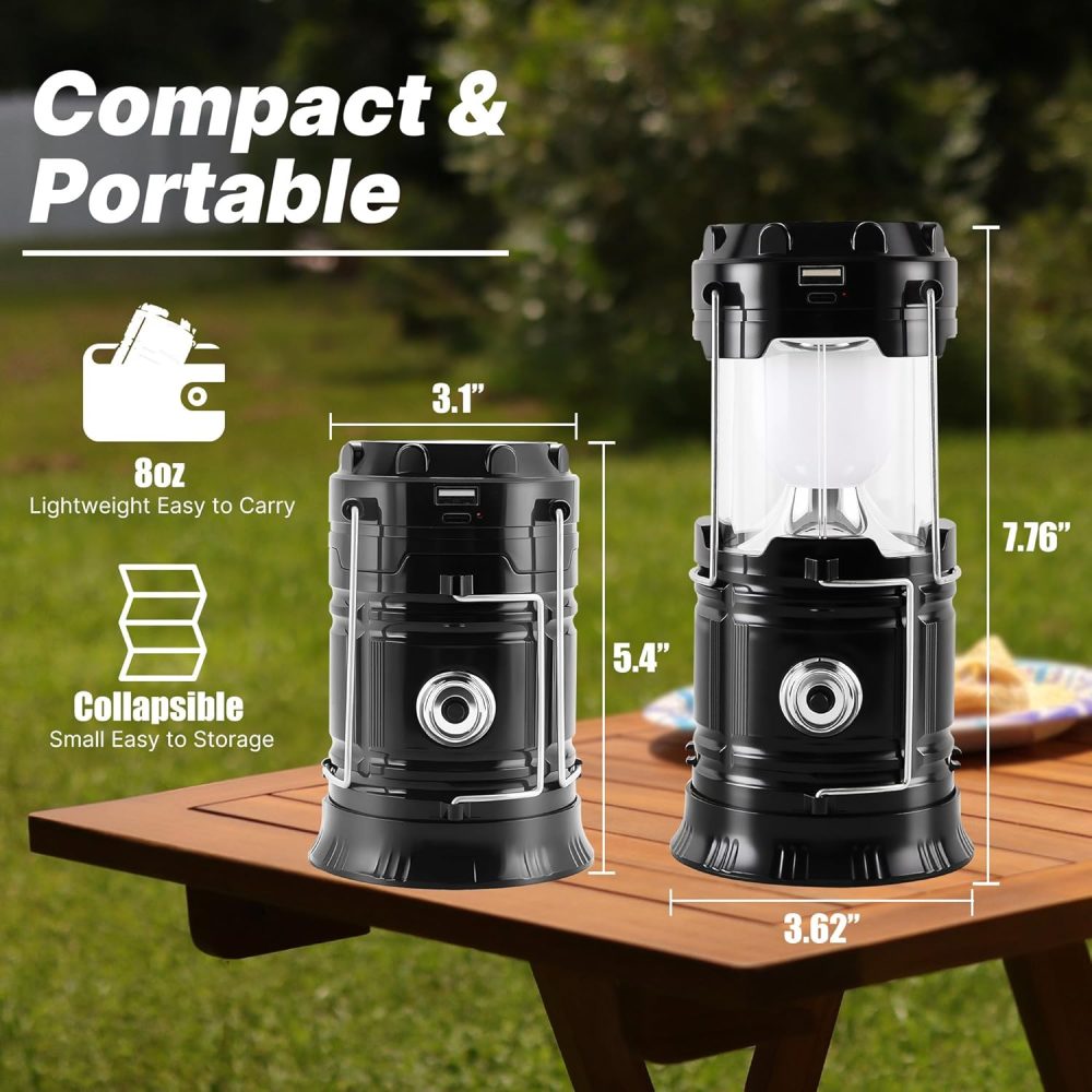 Collapsible Portable Solar Camping Lantern, USB Rechargeable LED Flashlight - Survival Kits for Power Outages Hurricane Supplies Emergency, Indoor & Outdoor, 4-Pack - Image 2