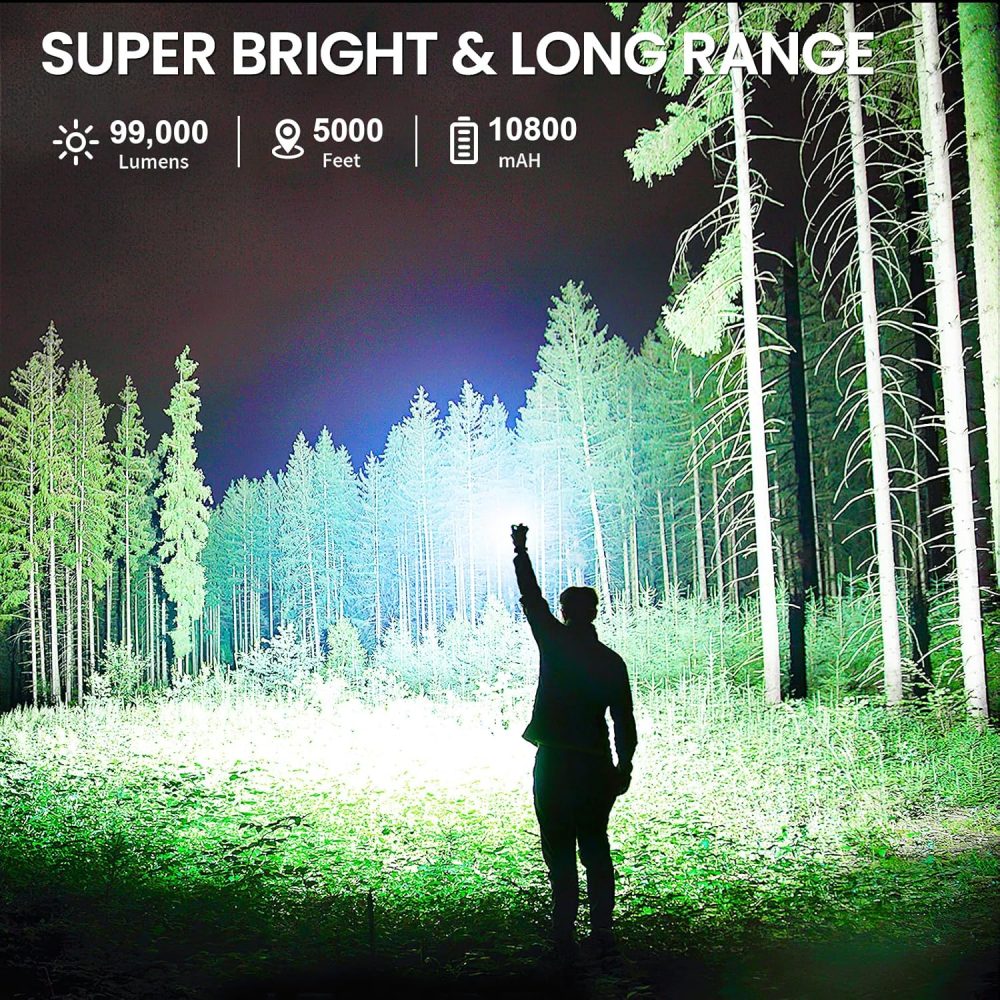 Rechargeable Spotlight Flashlight, 99,000 Lumen Super Bright Led Spotlight with 6 Modes & Foldable Tripod, Powerful Spot Light 30H Long Runtime, Handheld Spot Light for Outdoor Boating Hµnting - Image 2